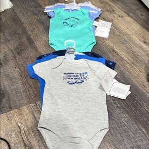 2 set of 6 pack Blue and Gray Baby Bodysuit Set